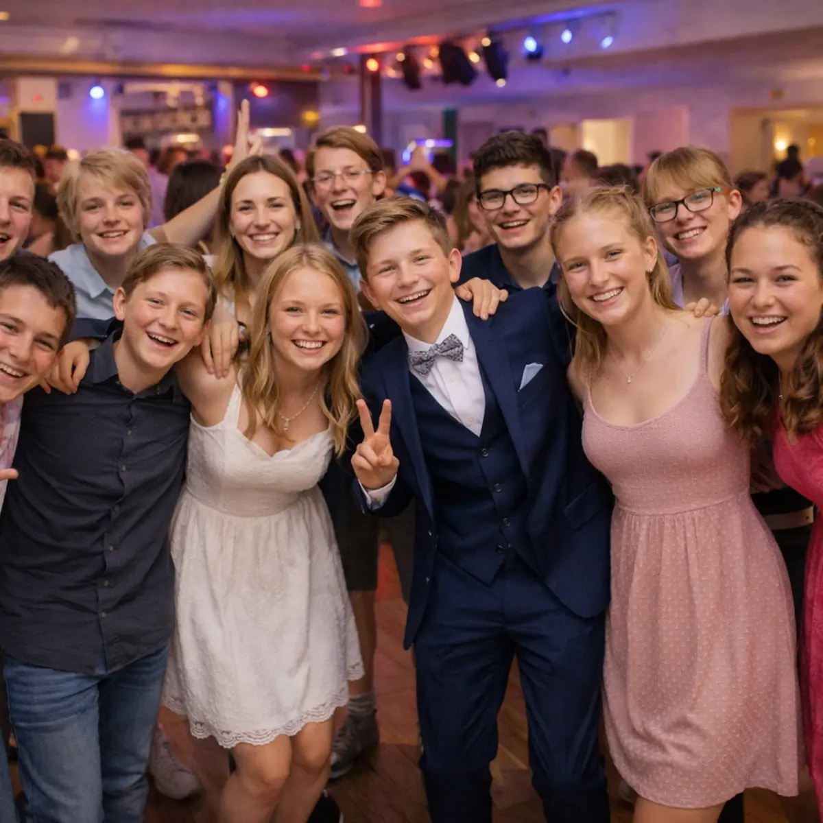 Familie und Jugendliche feiern gemeinsam bei einer Jugendweihe oder Konfirmation